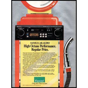1985 Sansui Car Audio Stereo Vintage Print Ad Orange Gas Pump Audiophile Decor